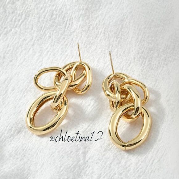 NEW Chunky 14k Gold 925 Sterling Circle Loop Earrings - Picture 3 of 7
